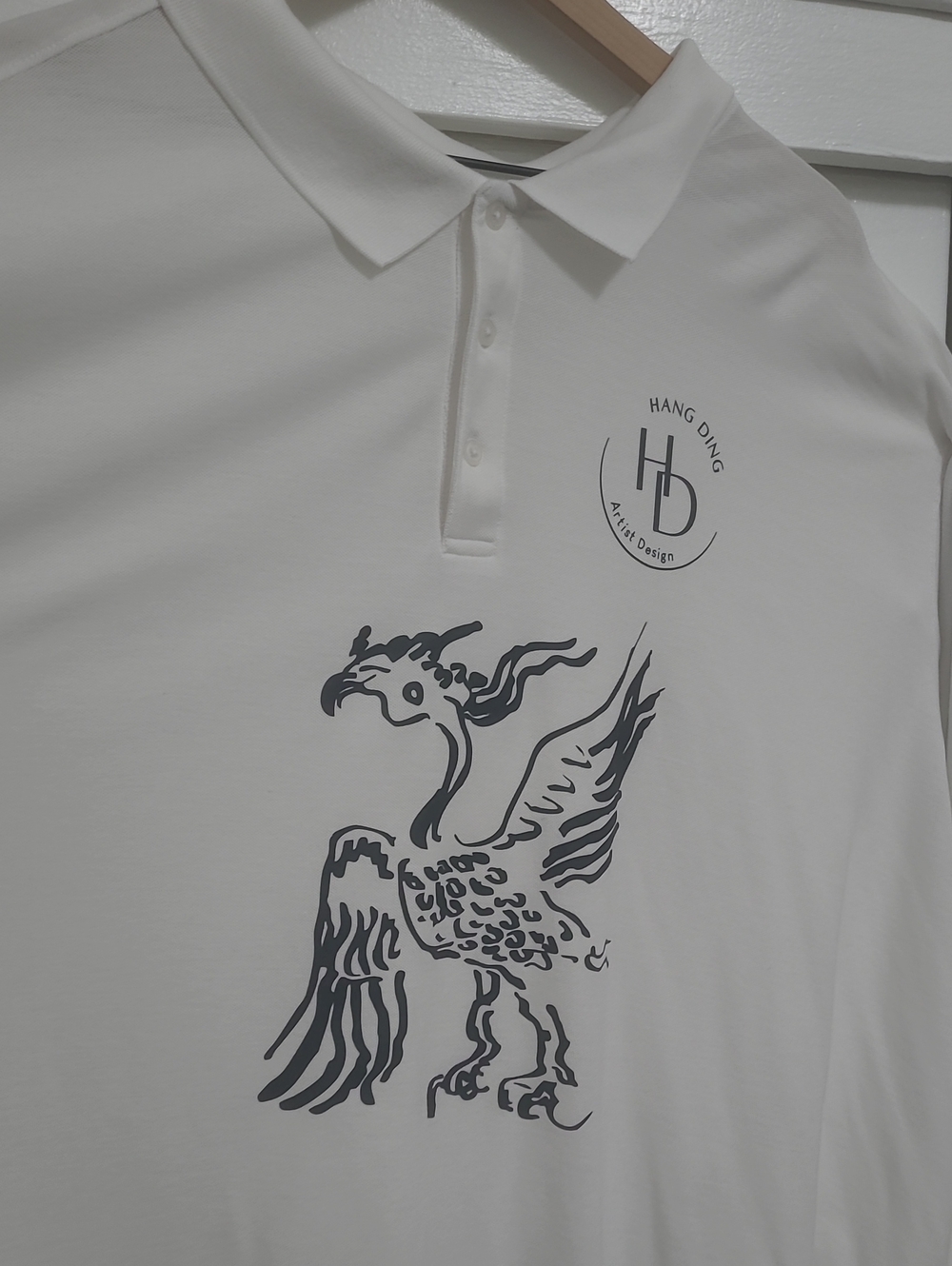 Port Authority Polo Black Giant Acient Bird Artist Painting Print On Shirt